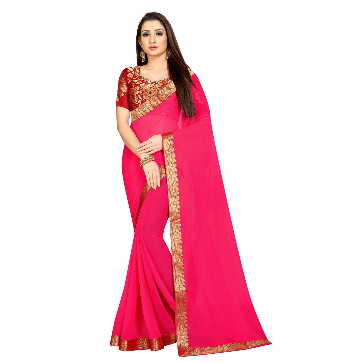 CLASSIC PINK RED CHIFFON SAREE