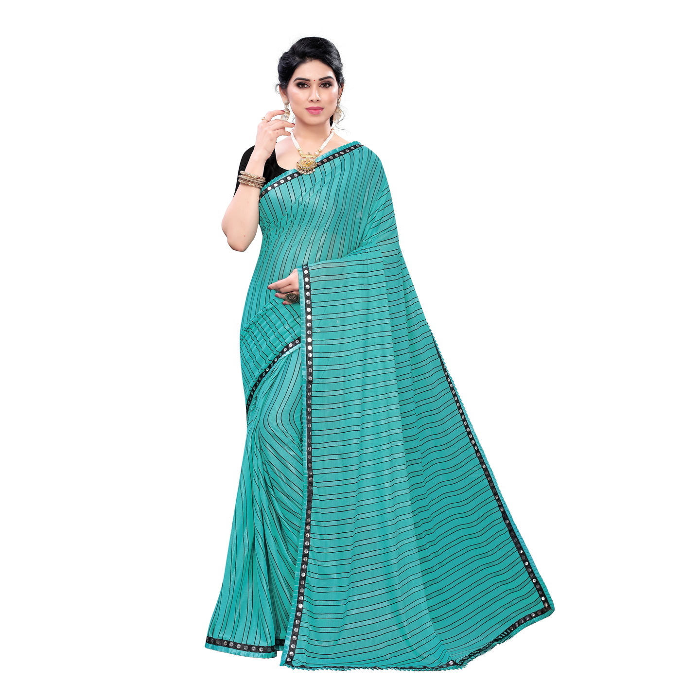 DESIGNER RAMA PRINTED LYCRA SAREE