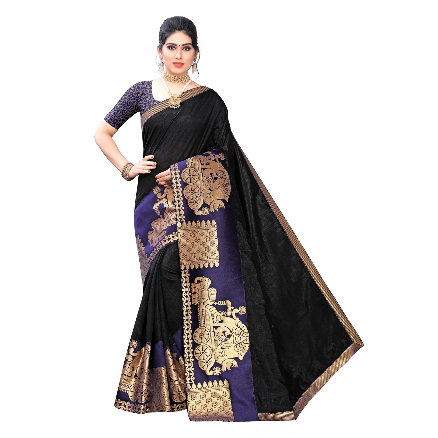 DESIGNER BLACK SILK SAREE WITH JACQUARD BORDER