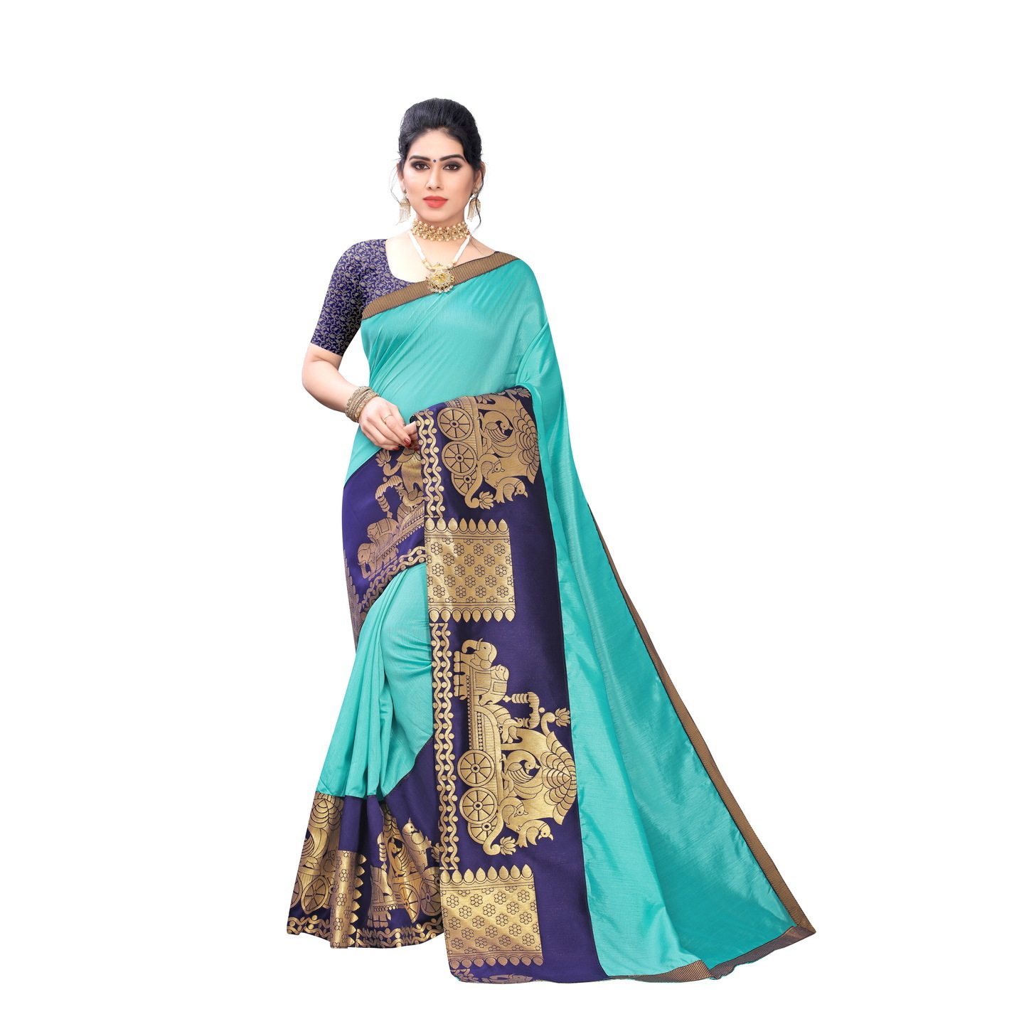 DESIGNER BLUE SILK SAREE WITH JACQUARD BORDER