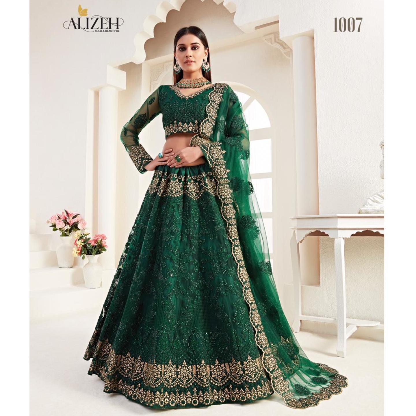 GREEN HEAVY BRIDAL LEHENGA BY ALIZEH