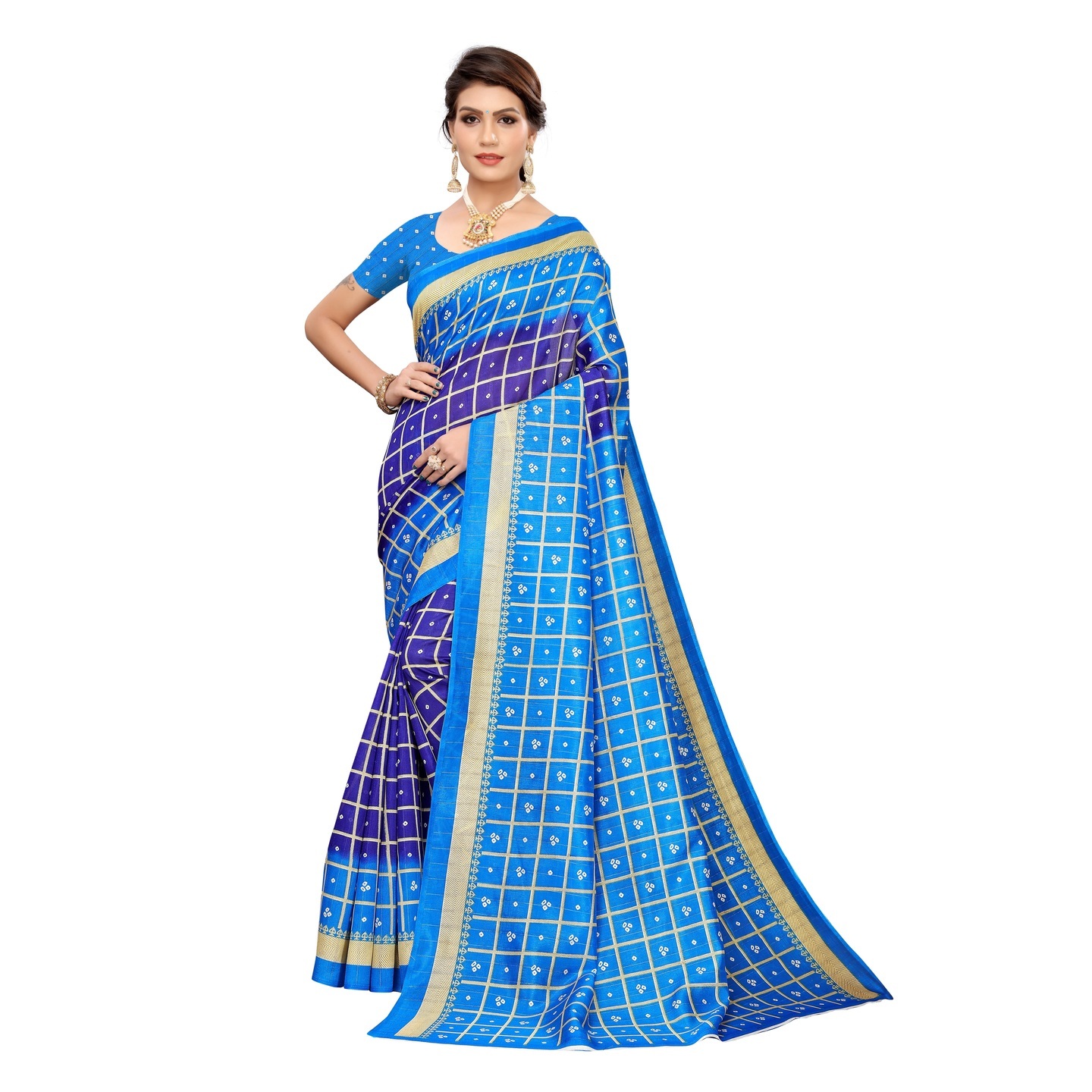 BANDHANI CHECKS NAVY BLUE SAREE