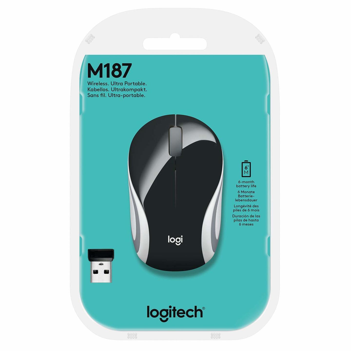 Logitech M187 Ultra Portable Wireless Mouse, 2.4 GHz with USB Receiver, 1000 DPI Optical Tracking, 3-Buttons, PC/Mac/Laptop - Black 