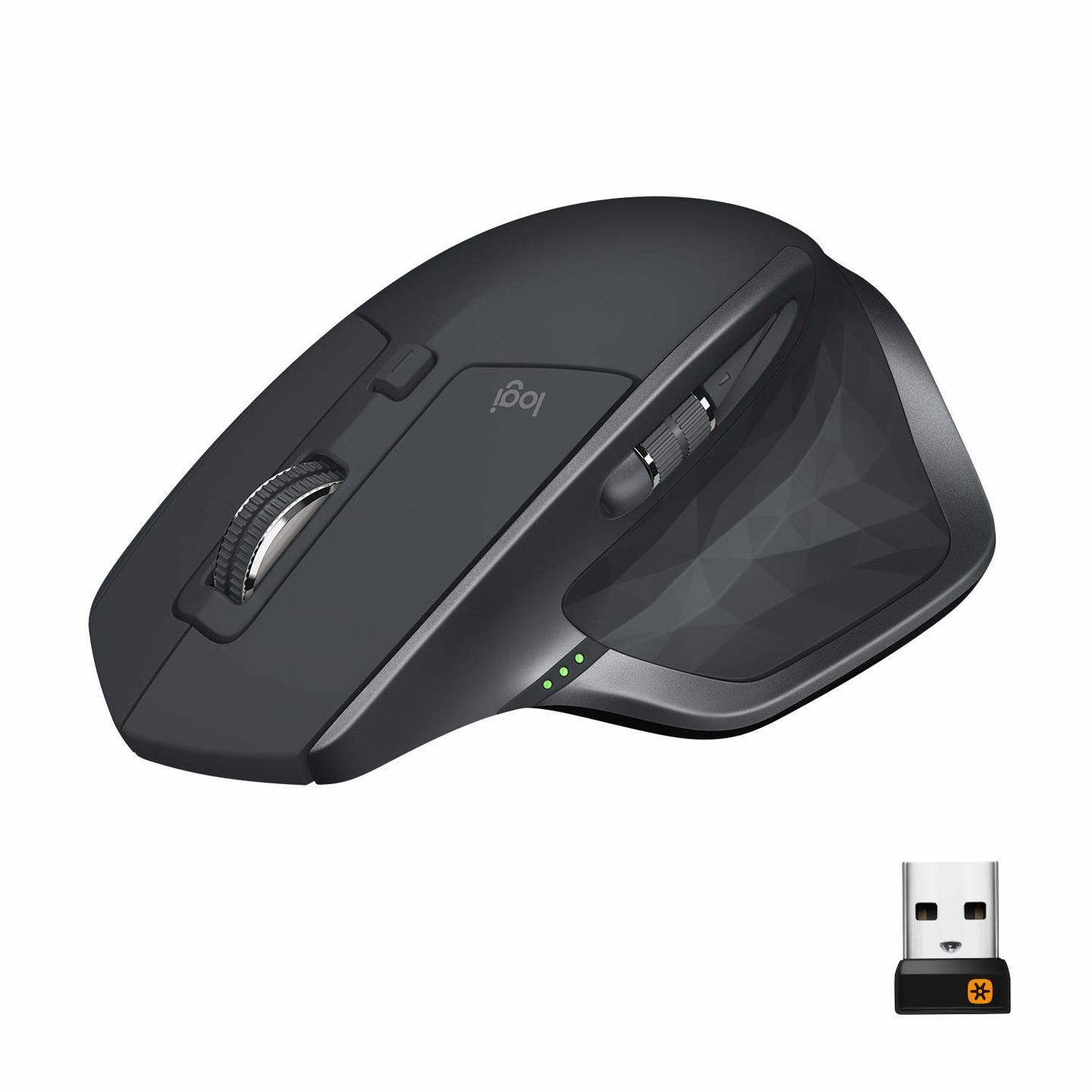 Logitech MX Master 2S Wireless Mouse, Multi-Device, Bluetooth or 2.4GHz Wireless with USB Unifying Receiver, 4000 DPI Any Surface Tracking, 7 Buttons, Fast Rechargeable, Laptop/PC/Mac/iPad OS - Black