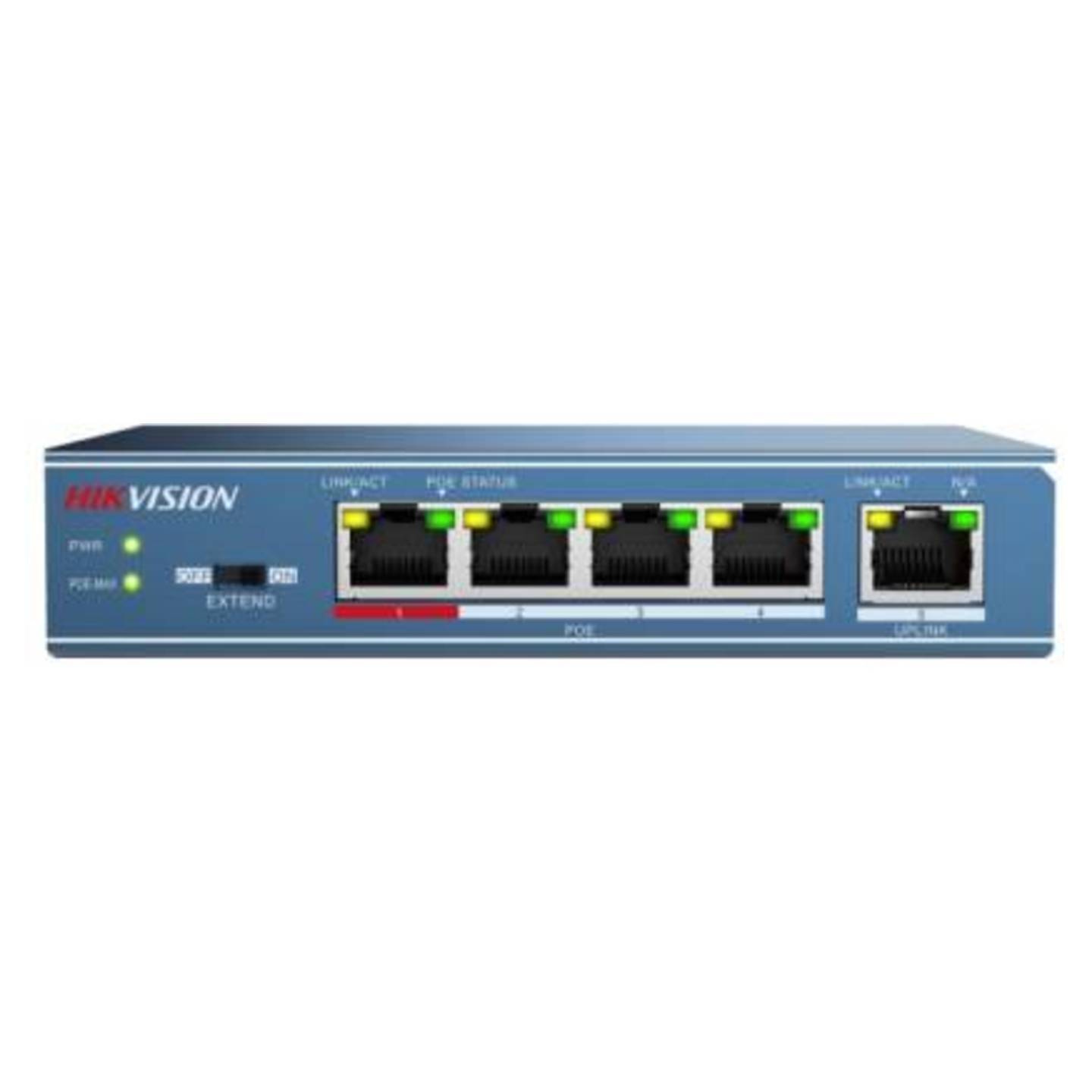 DS-3E0105P-E/M L2, Unmanaged, 4 10/100M RJ45 PoE ports, 1 10/100M RJ45 uplink port, 802.3af/at, PoE power budget 35W, max. 300m long distance transmission, 6KV surge protection 