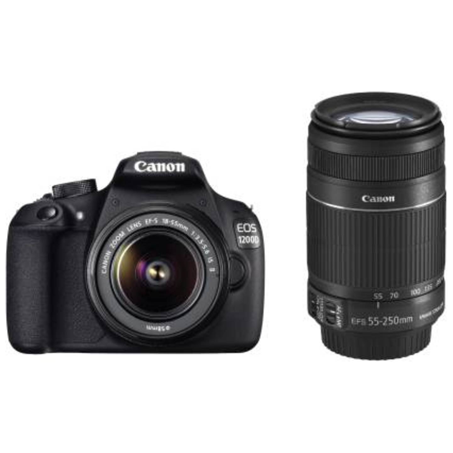 Canon EOS 1200D DSLR Camera (Body with 8 GB Card & Bag EF S18-55 IS II+55-250mm IS II)  (Black)