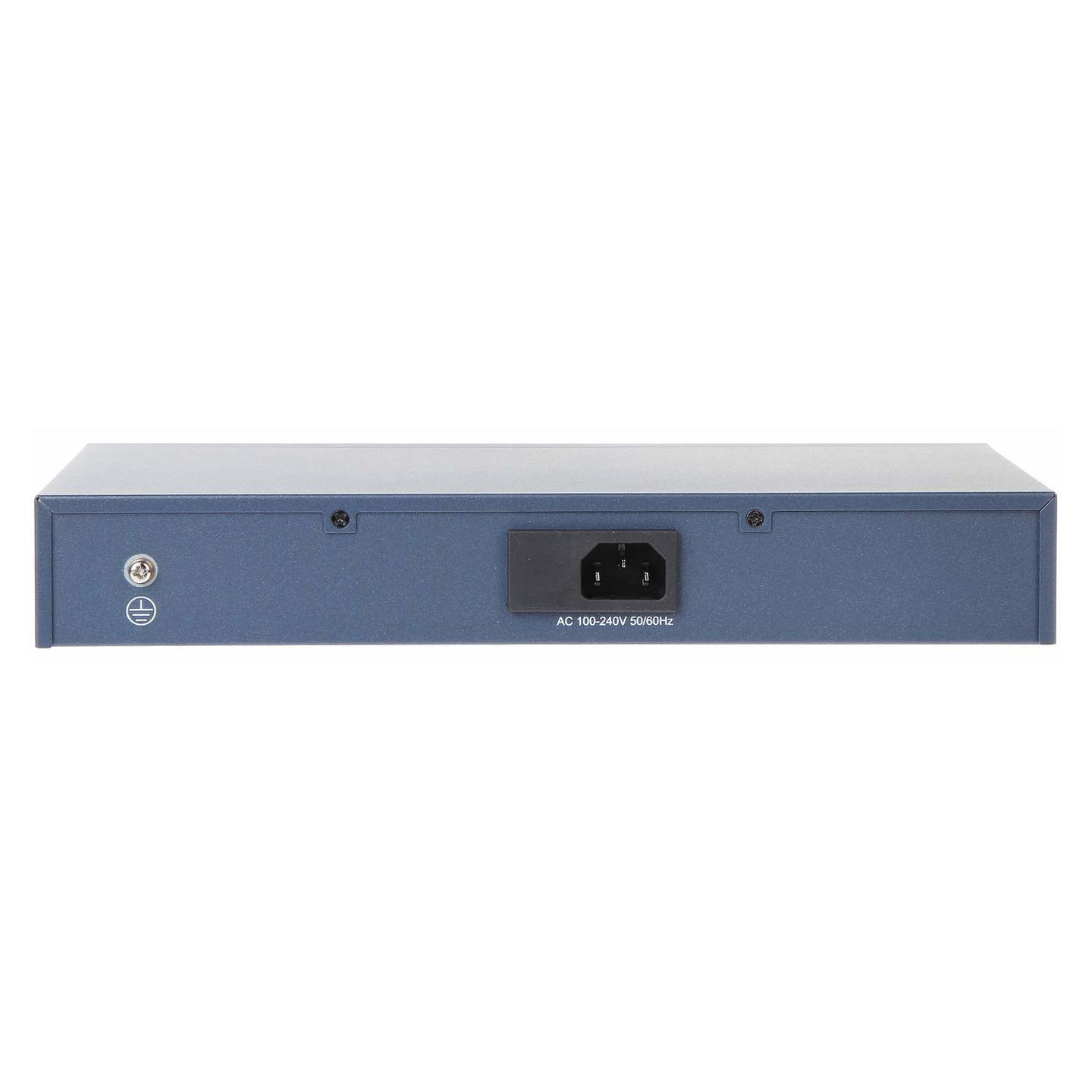 DS-3E0318P-E/M L2, Unmanaged, 16 10/100M RJ45 PoE ports, 1 Gigabit RJ45 uplink port, 1 Gigabit SFP uplink port, 802.3af/at, PoE power budget 130W, ports 9-16 support up to 300meter, 6KV surge protection