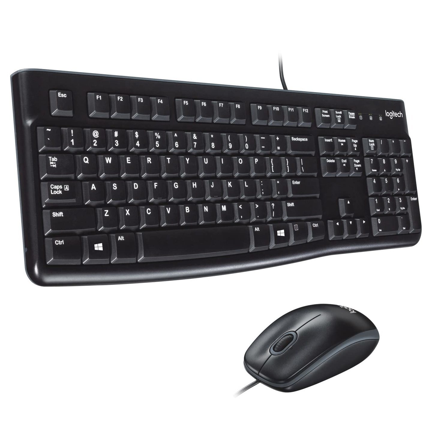 Logitech MK120 Wired Keyboard and Mouse Combo for Windows, Optical Wired Mouse, Full-Size Keyboard, USB Plug-and-Play, Compatible with PC, Laptop