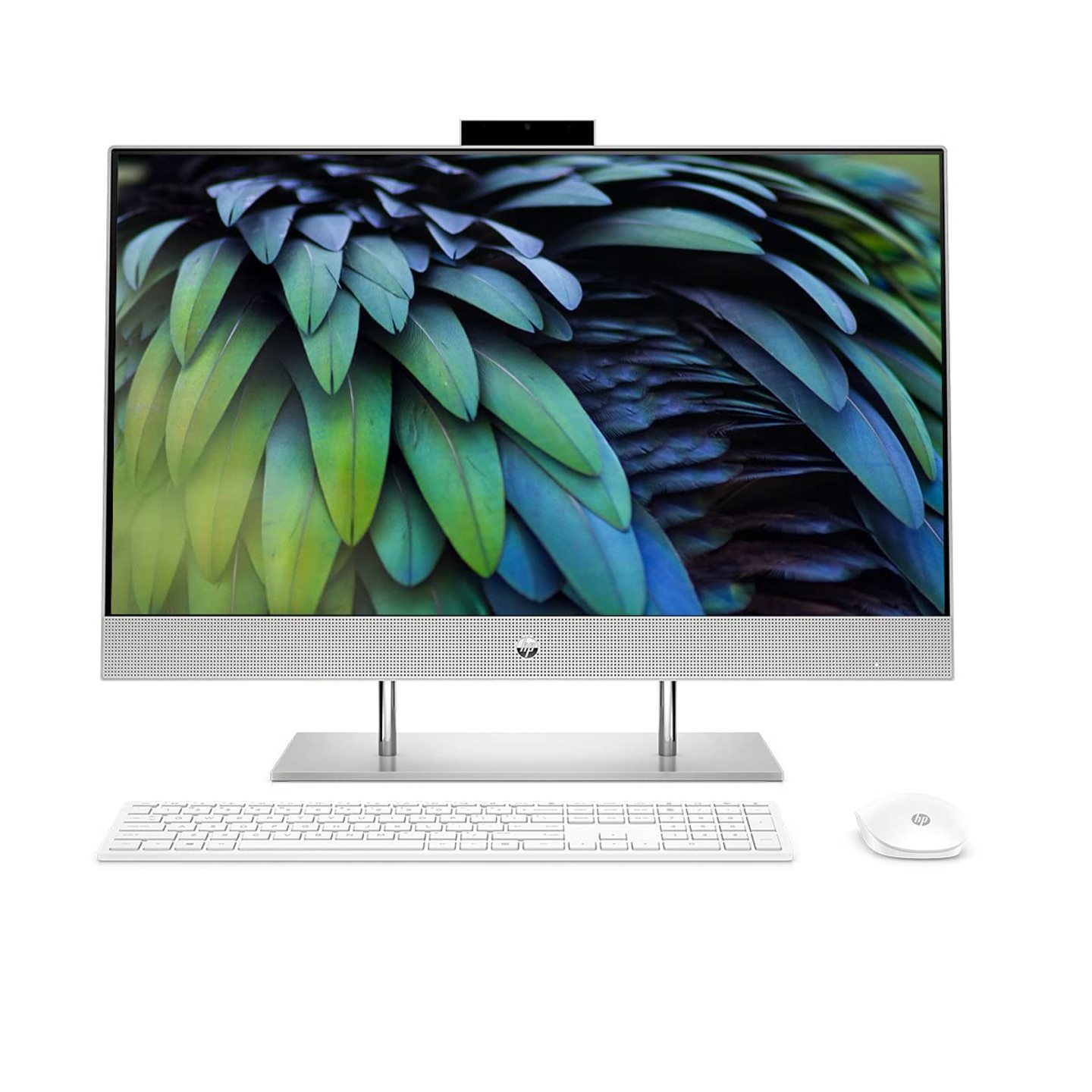 HP All in One 27-inch (68.6 cm) FHD Desktop PC 4th Gen Ryzen 5 4500U Processor (8GB/512GB SSD/Facial Recognition IR Camera/Windows 10/MS Office 2019/Alexa Built-in), 27-dp0555in, Silver