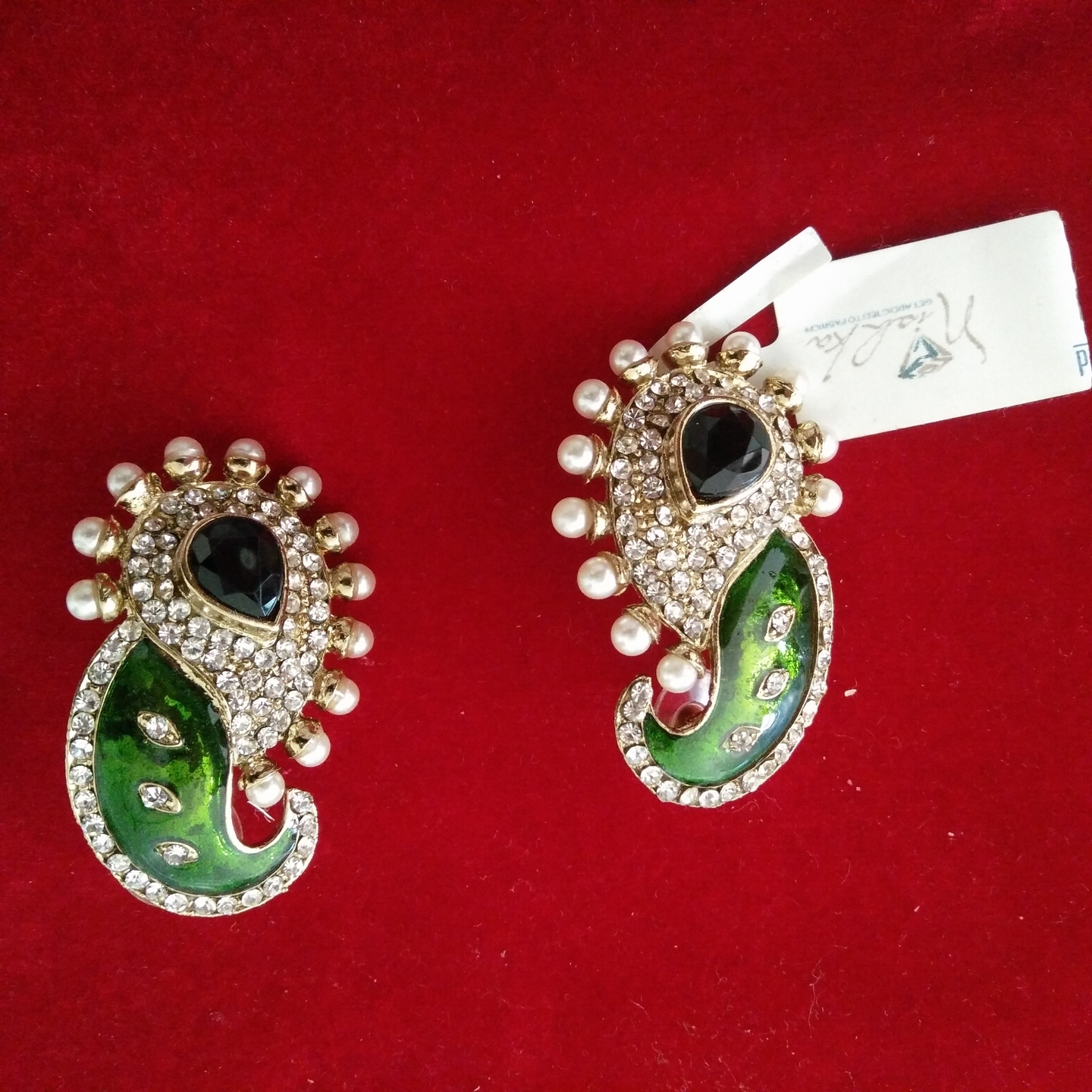 Green Enamel work with AD and stone Earrings