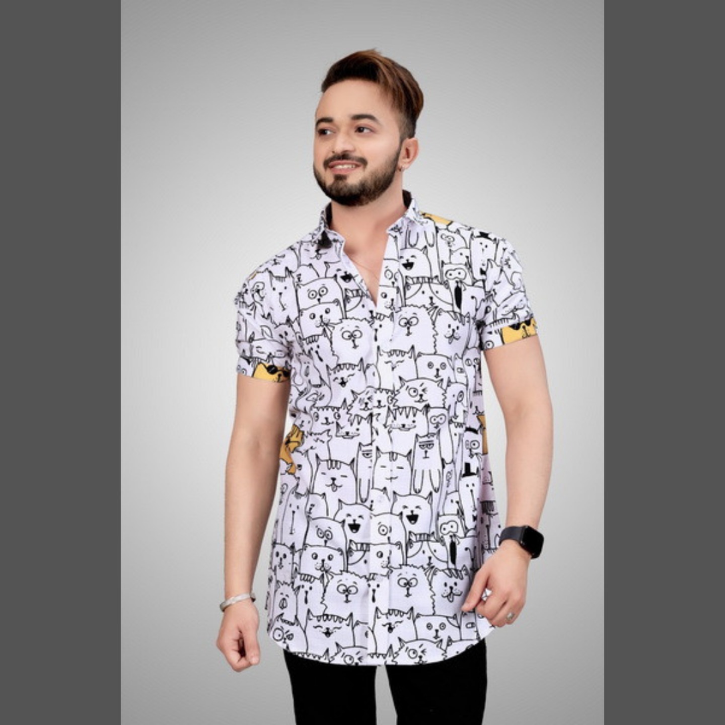 Cartoon Cat Funny Print Casual Shirt