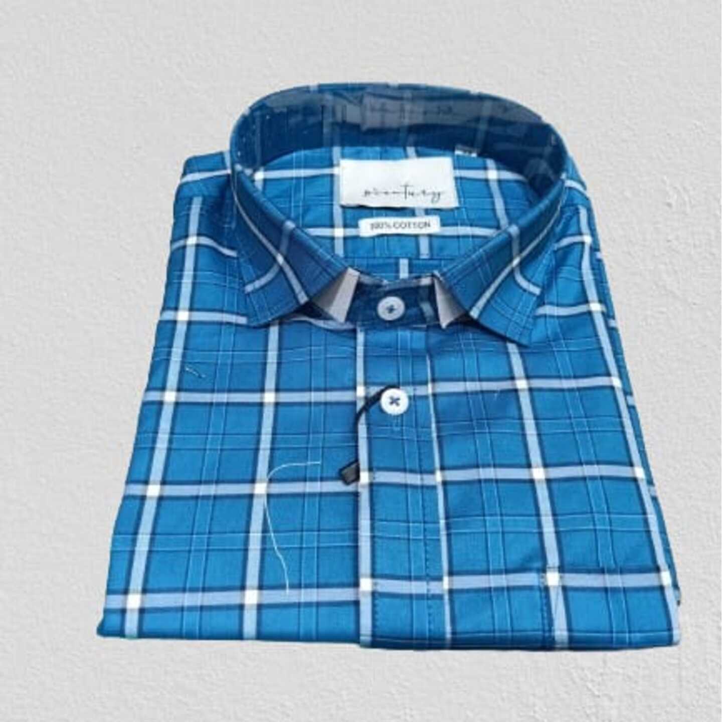 CYAN HALF SLEEVES CHECK SHIRT