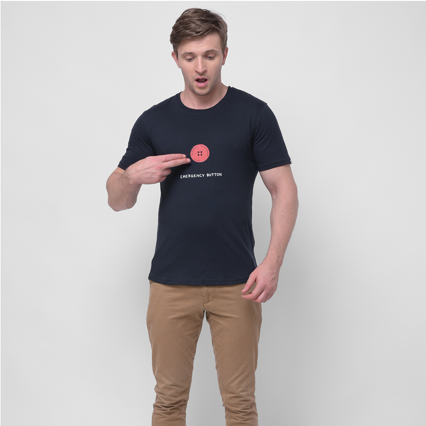 Organic T-Shirt  Skin and Environment Friendly Tee  Navy  Emergency Button