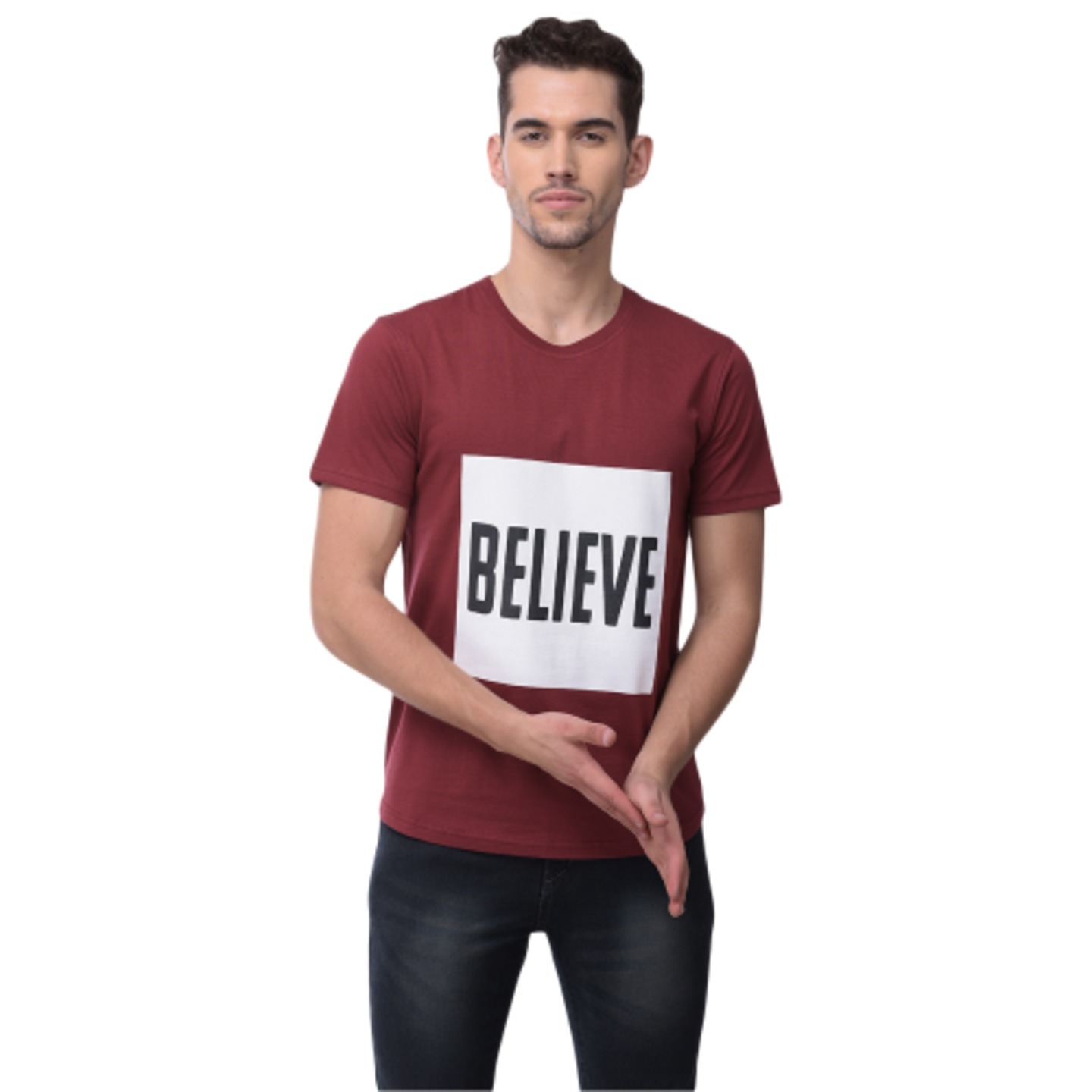 Organic T-Shirt  Skin and Environment Friendly Tee  Maroon  Believe