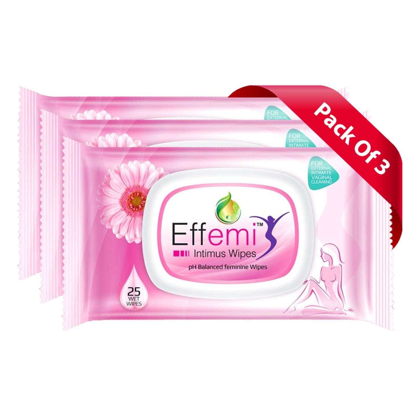 Effemi Intimate Wet-Wipes for Women - 75 Wipes Pack of 3