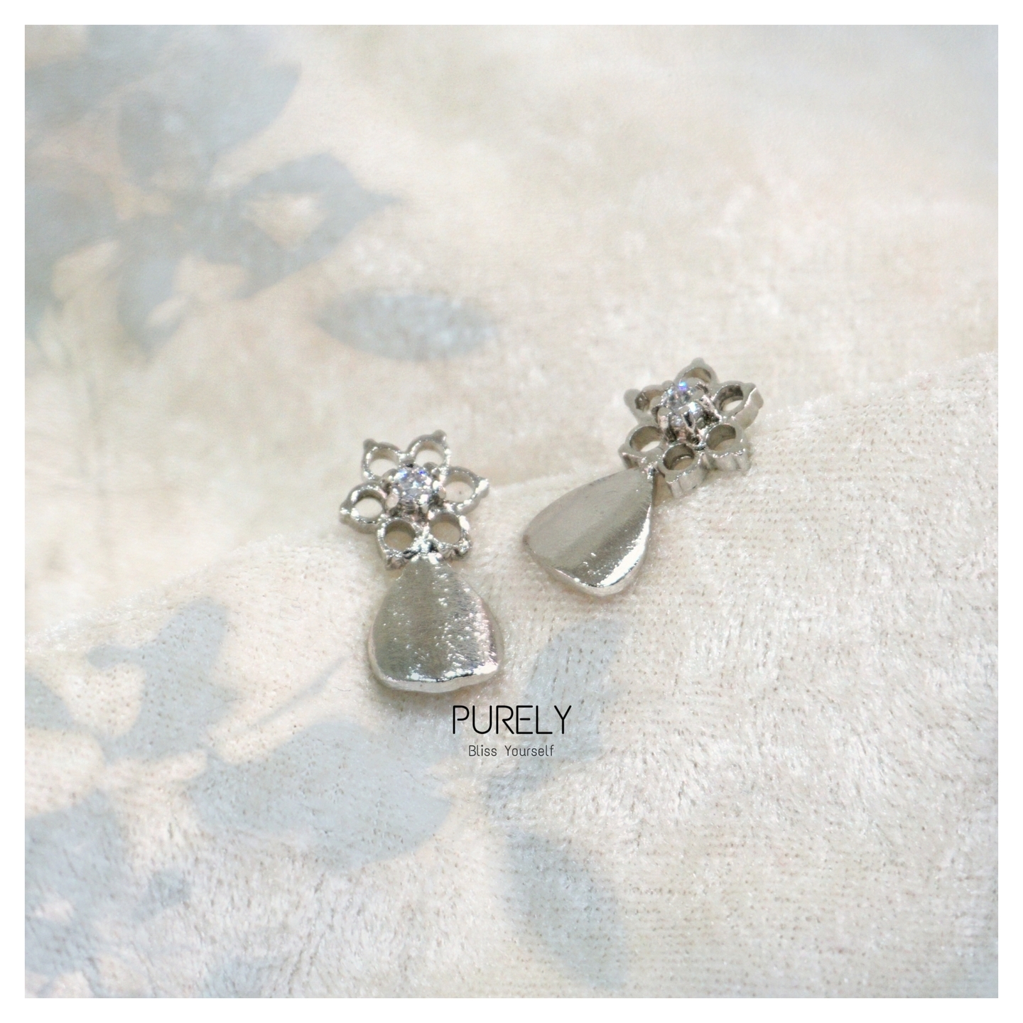 Floral studs with a drop | Silver Plated