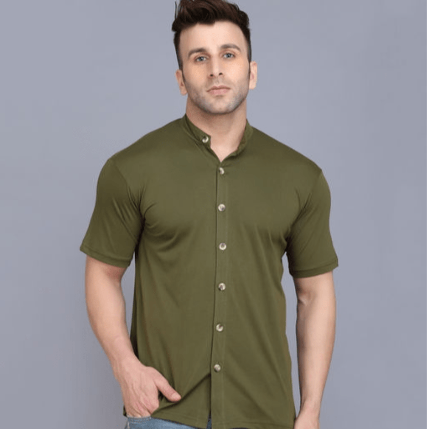 Green Colour Half Sleeve Cotton Shirt