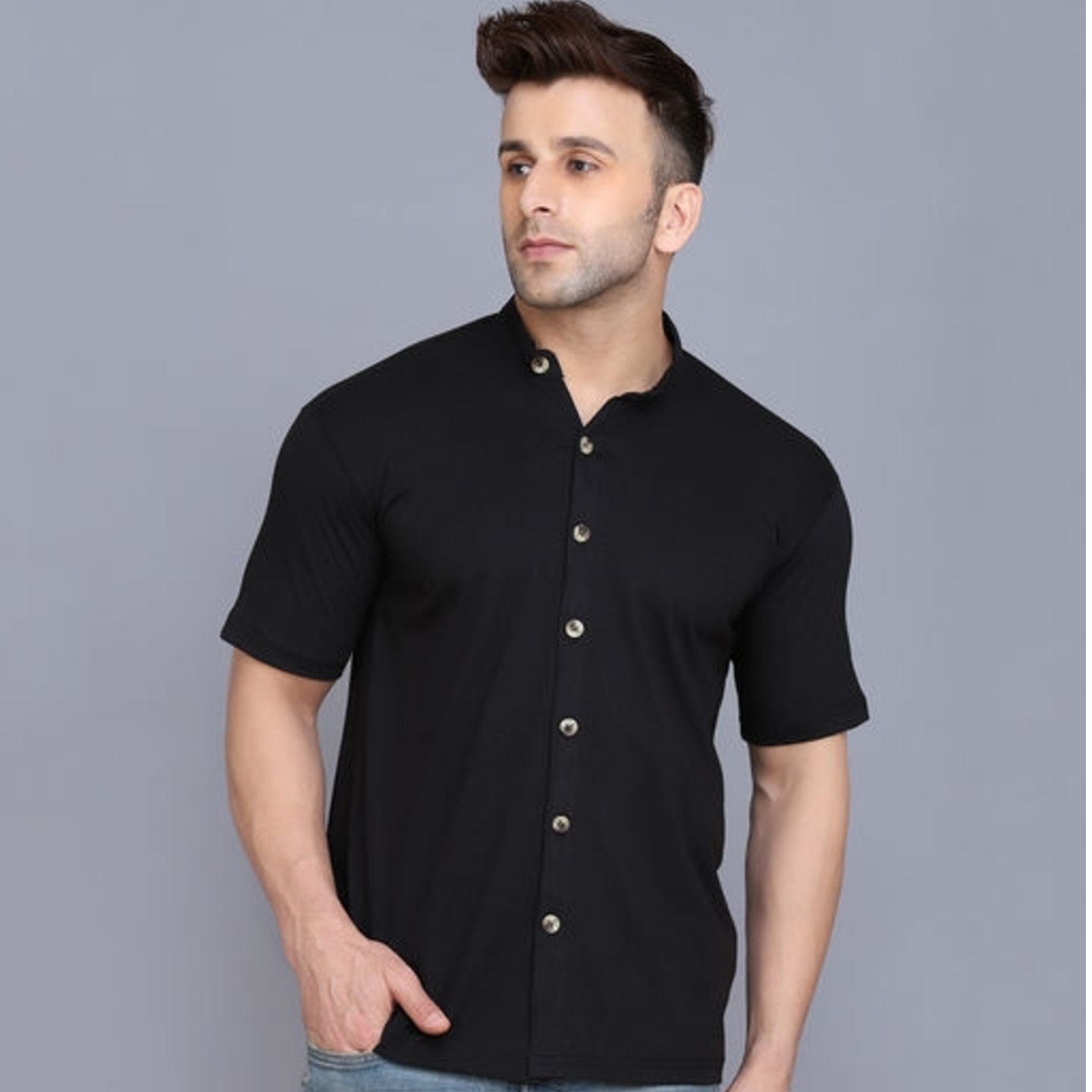 Black Colour Half Sleeve Cotton Shirt