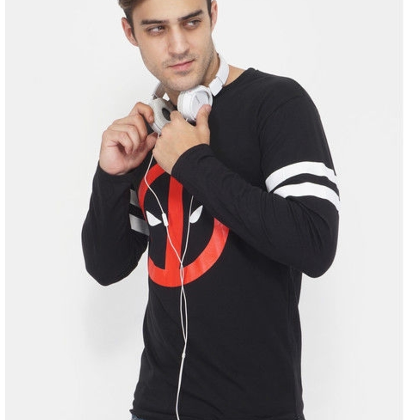 Red Spider Man Emoji Printed Full Sleeve Black T-Shirt