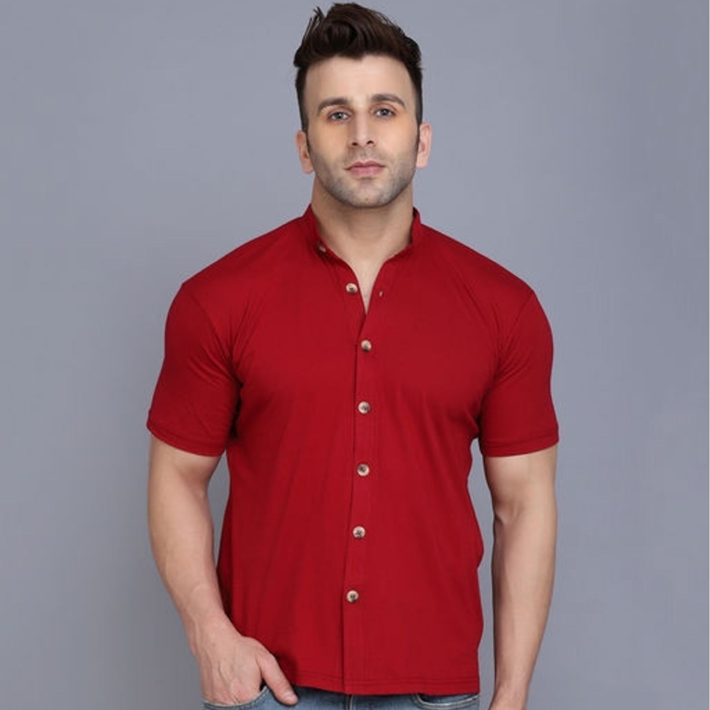 Red Colour Half Sleeve Cotton Shirt