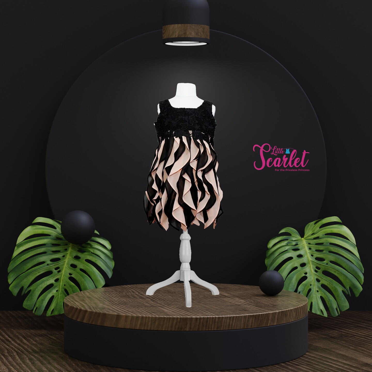 LS-0037 - Black And Peach Layered Frock