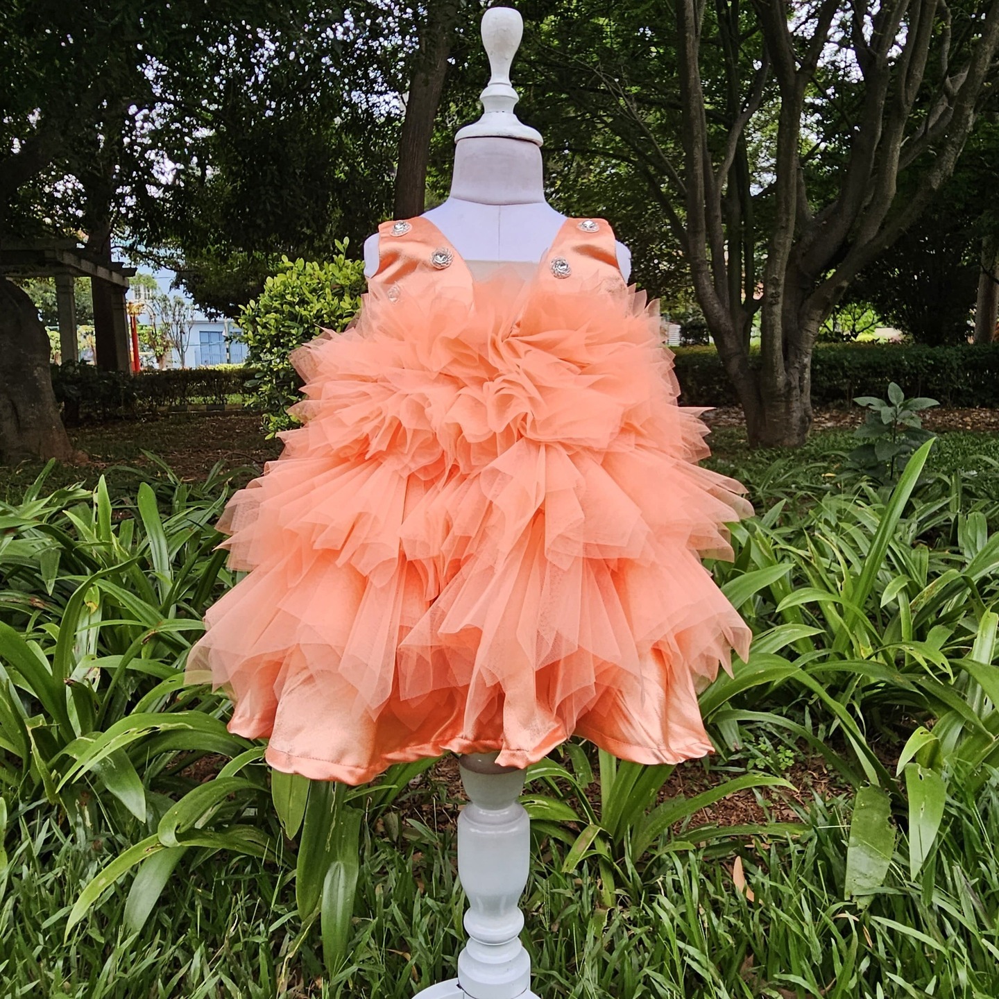 LS-0118 - Light Peach Multi-Tiered Net Frock