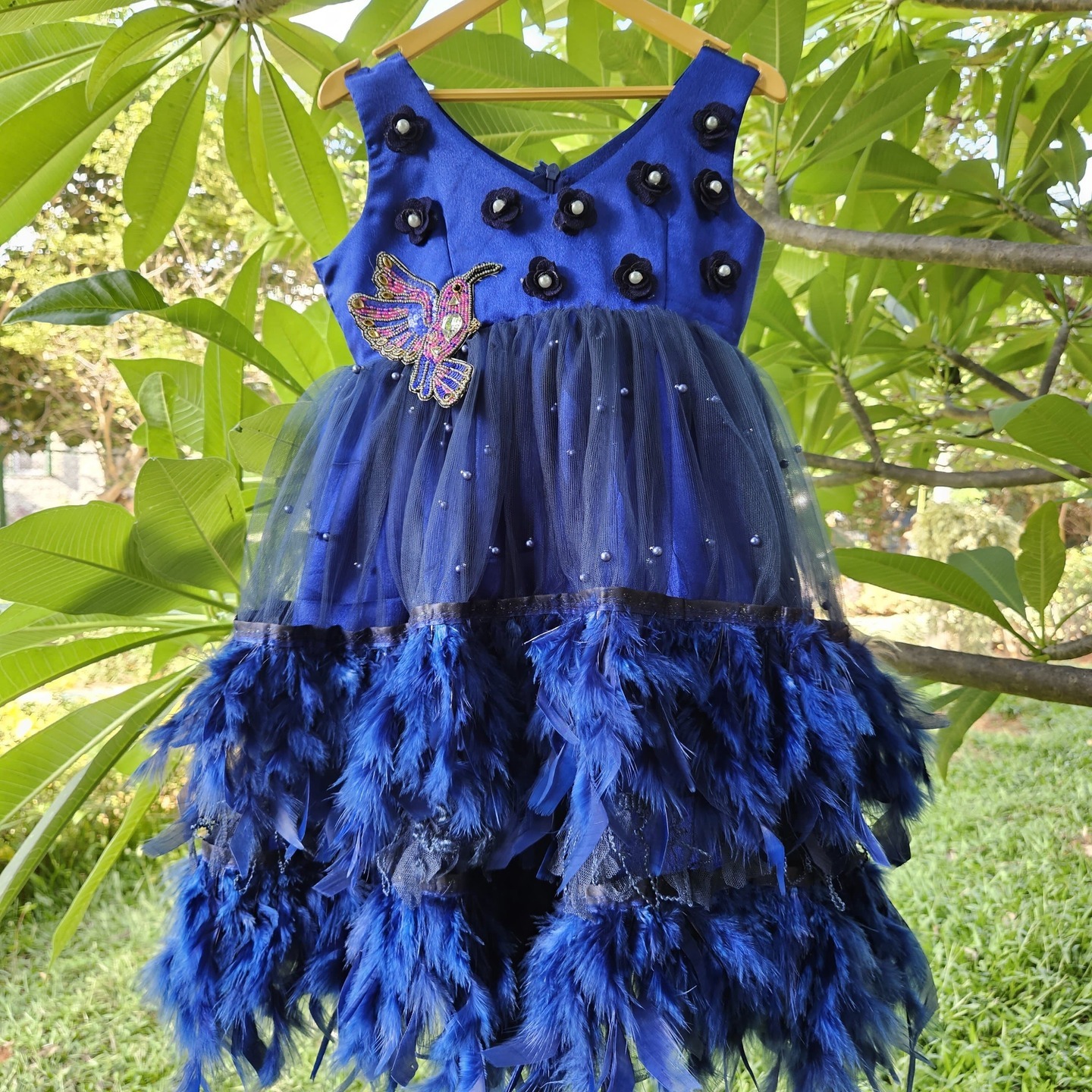 LS-0125 - Navy Blue Feather Frock