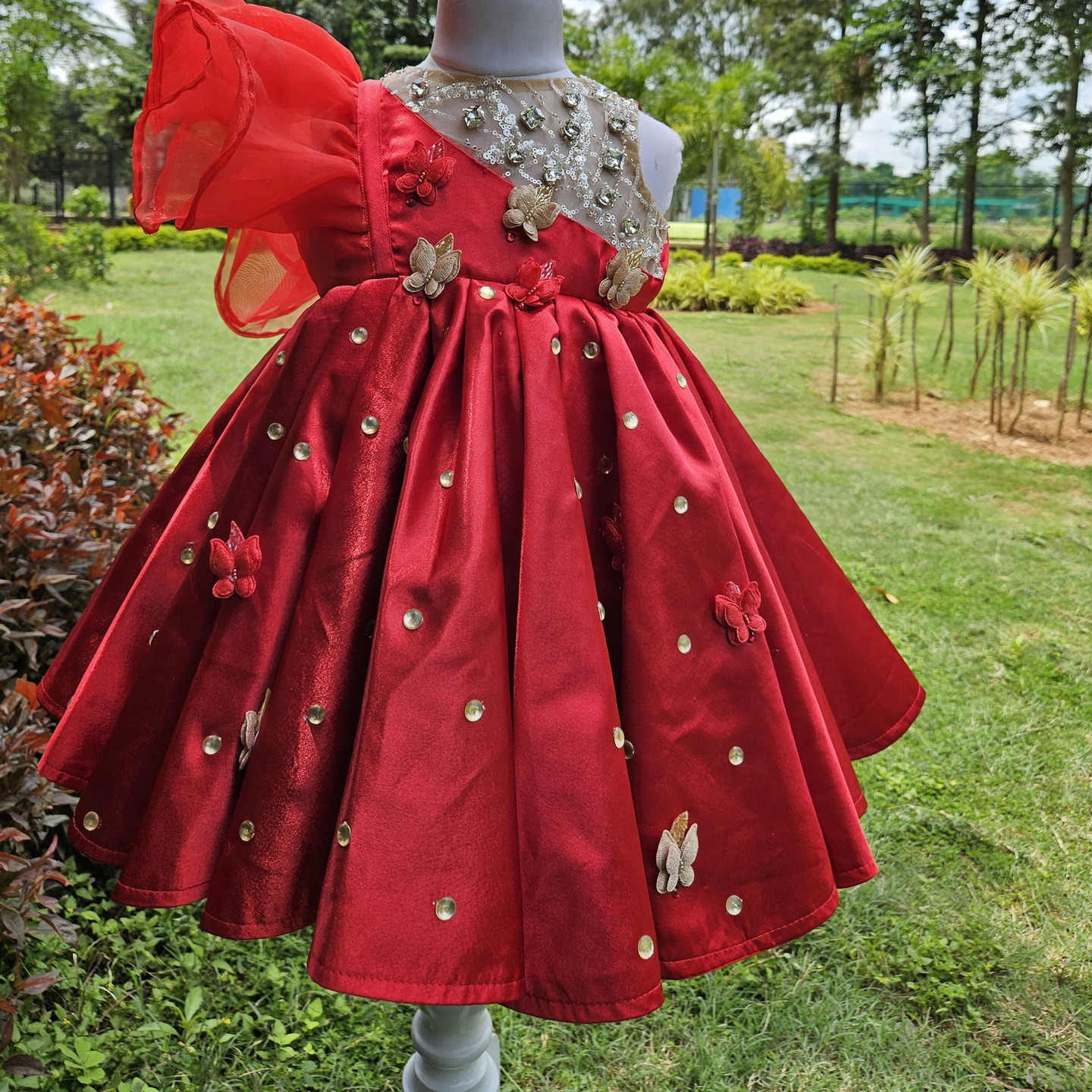 LS-0135 - Red And Gold Satin Frock