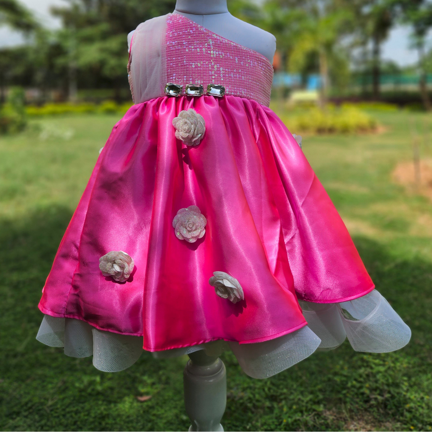 LS-0166 - Pink Satin Sequin Frock