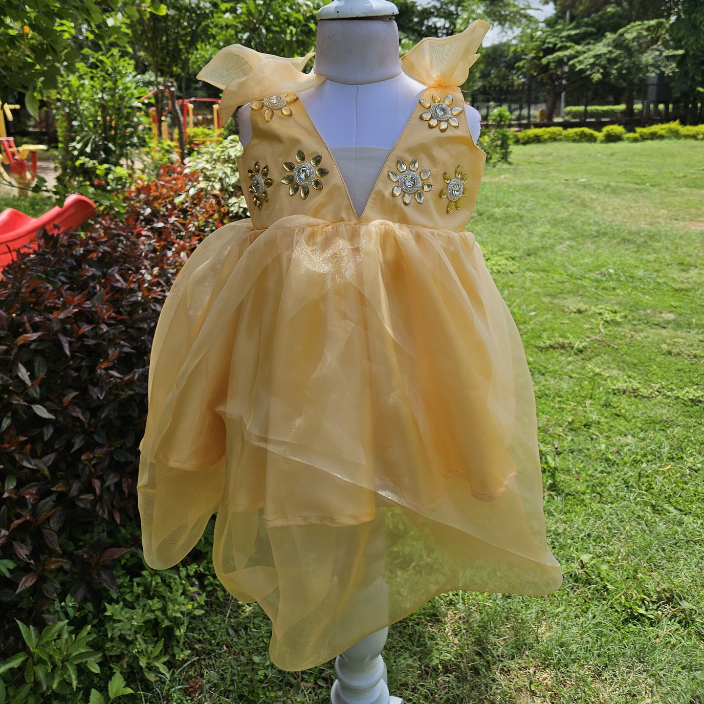 LS-0139 - Cream V-Neck Net Frock