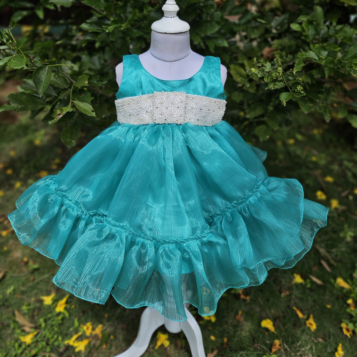 LS-0146 - Aqua Blue Satin Band Frock