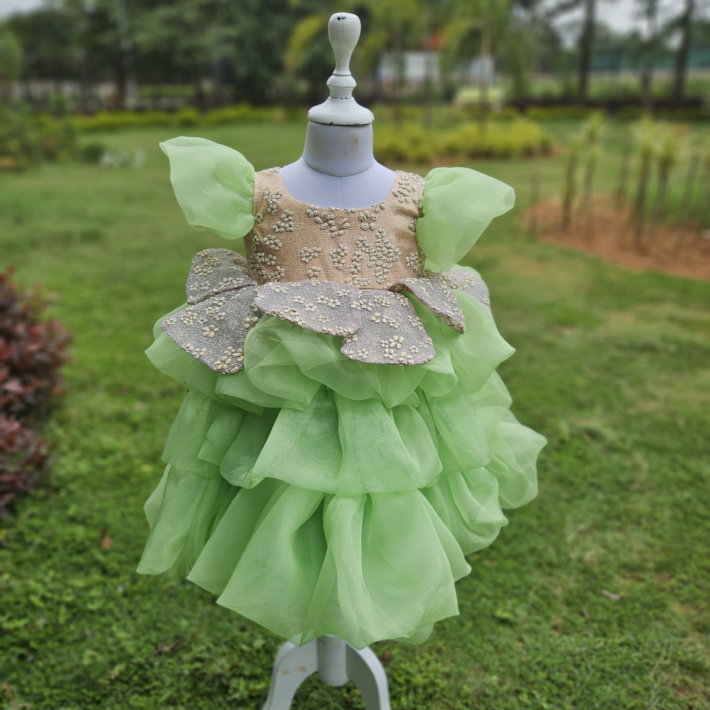 LS-0187 - Key Lime Green Layered Puffy Organza Frock