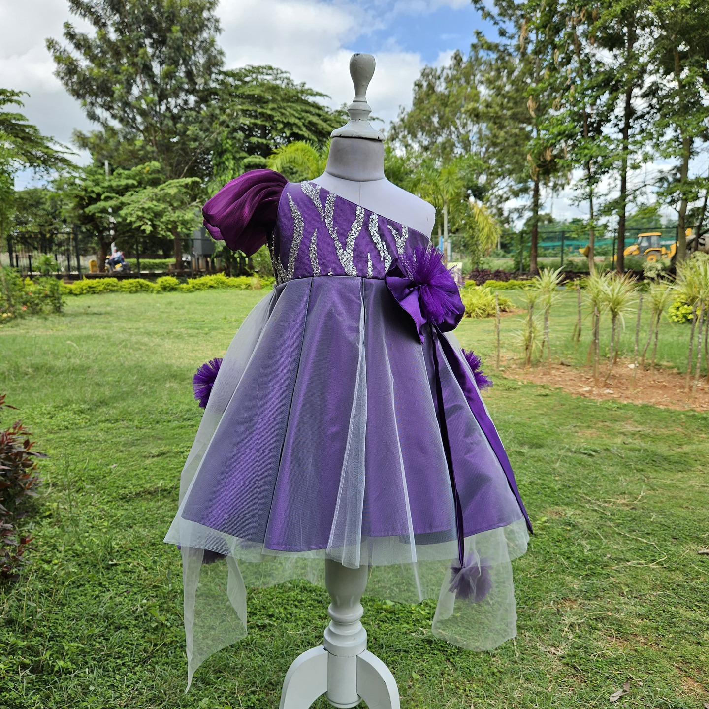 LS-0143 - Violet One-Shoulder Satin Frock