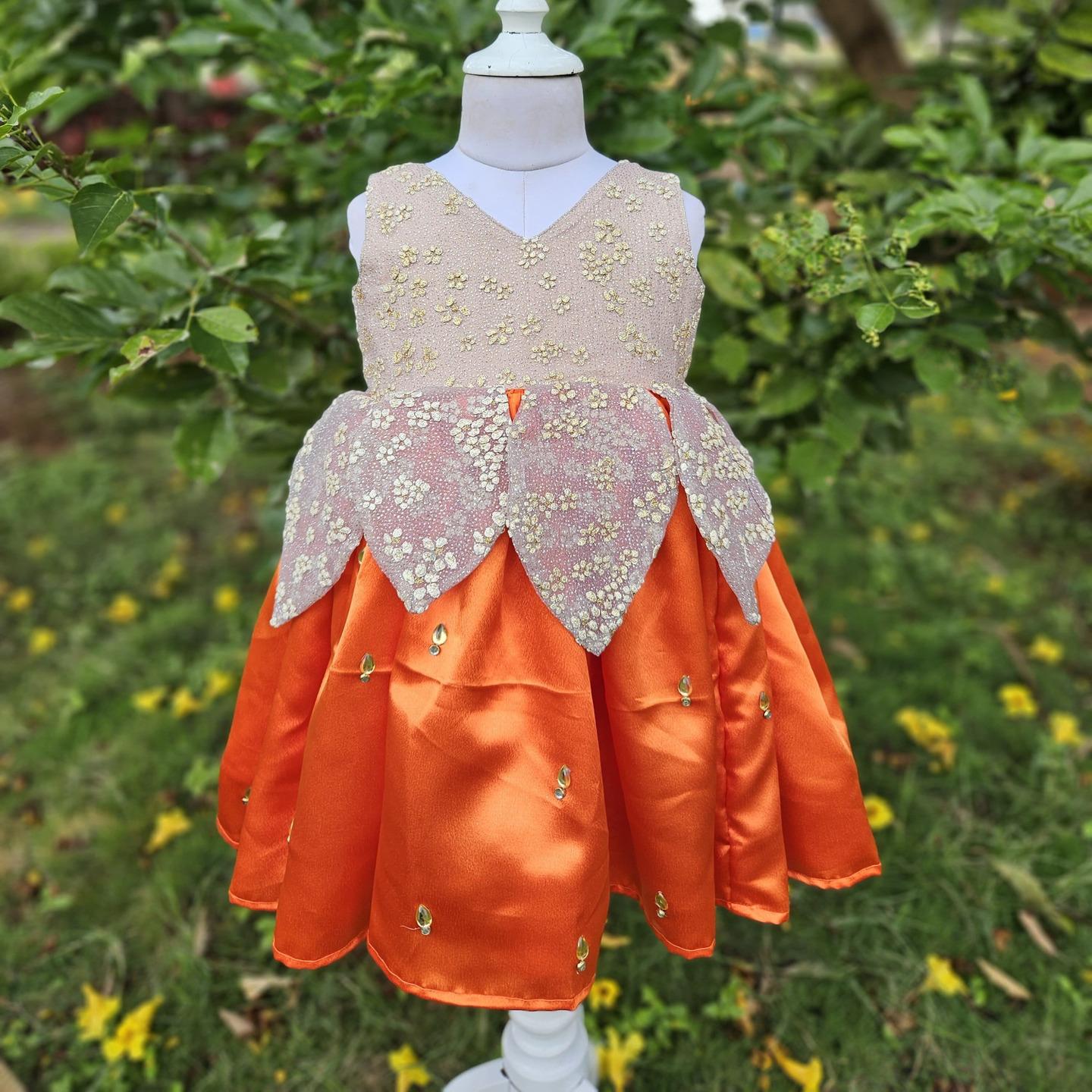 LS-0161 - Orange Satin Petal Frock