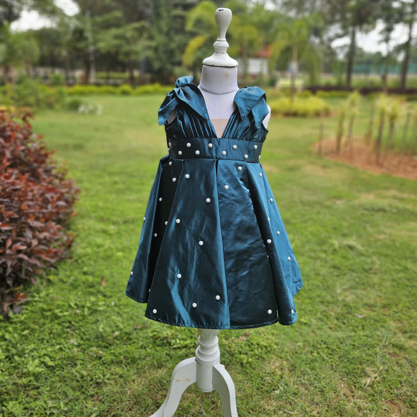 LS-0188 - Dark Prussian Blue Satin Frock