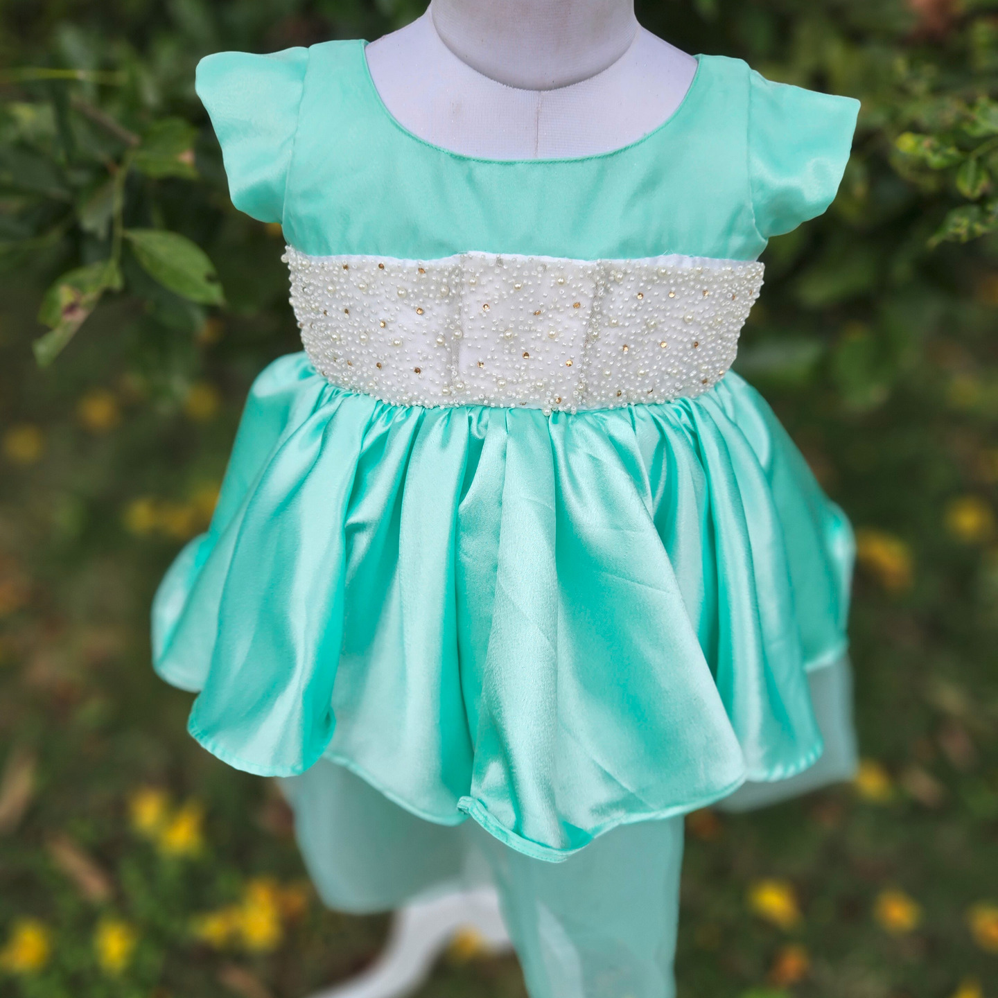 LS-0160 - Sea Green Satin Frock