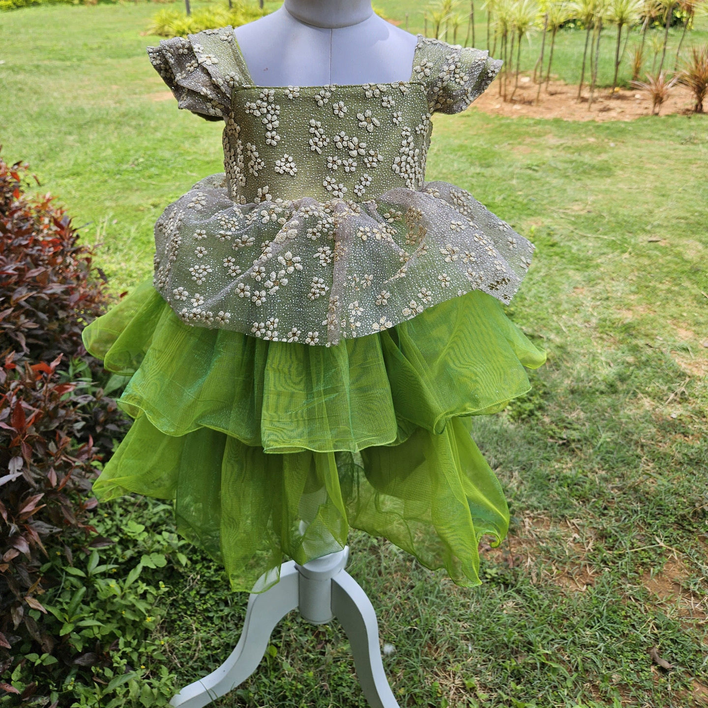 LS-0134 - Green Net Embroidred Frock