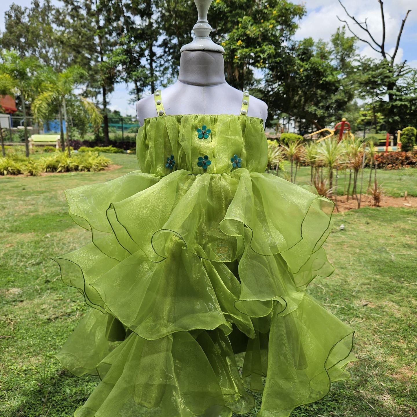 LS-0131 - Green Flare Organza Frock
