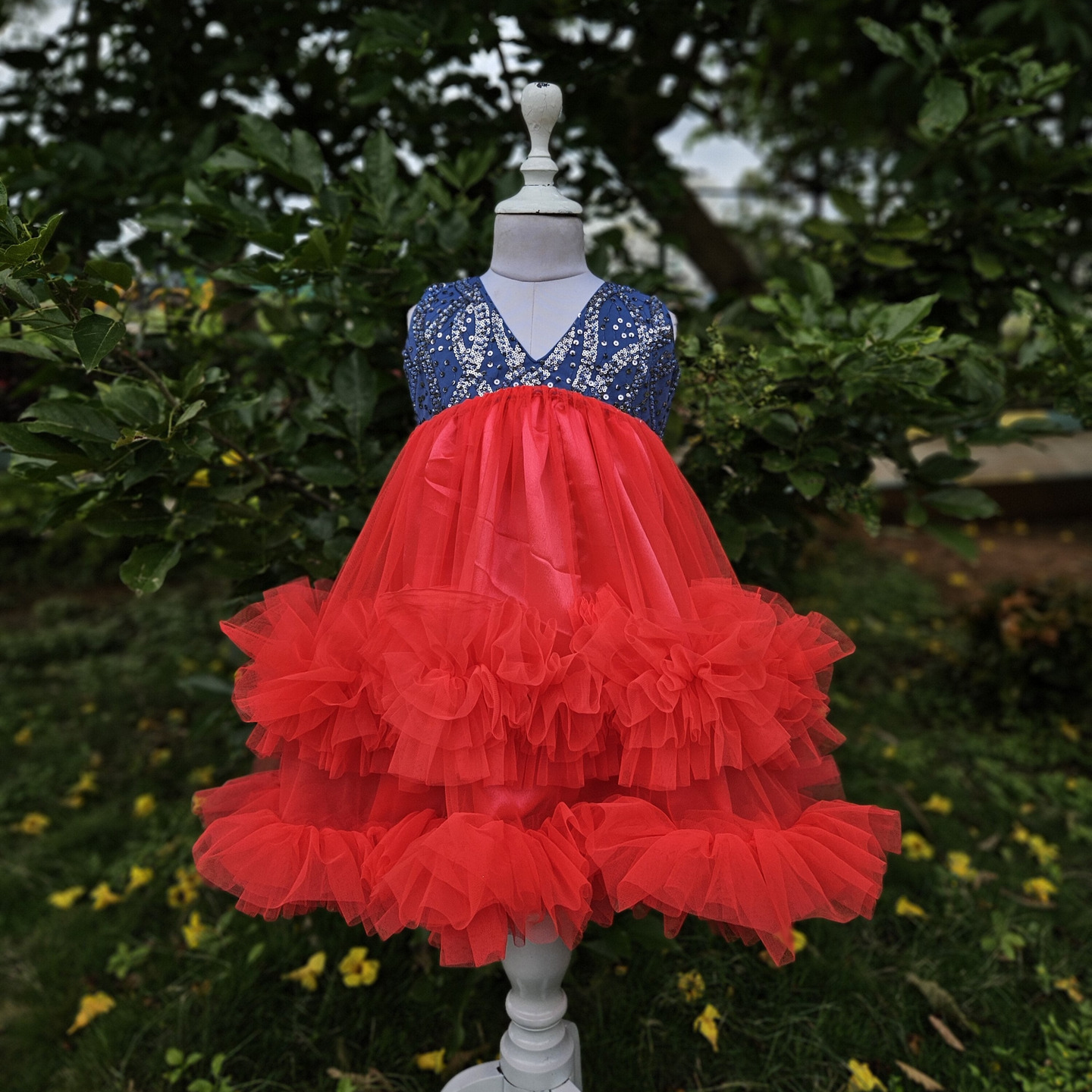 LS-0151 - Sequin Blue & Red Net Frock