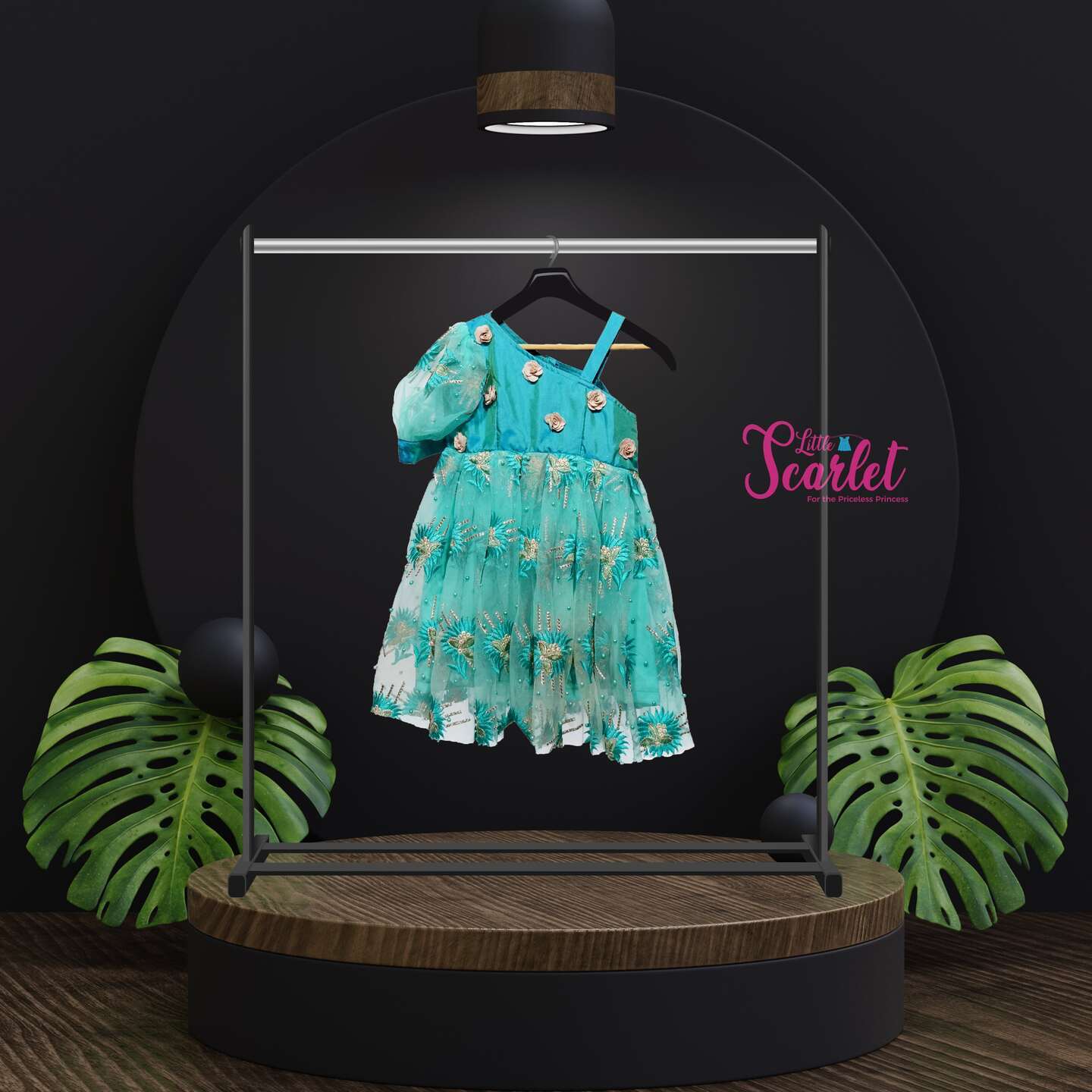 LS-0072 - Blue Embroidery One Shoulder Frock