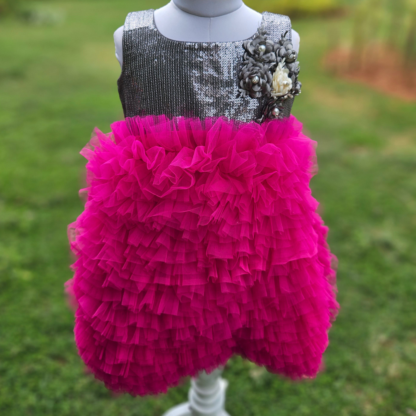 LS-0183 - Grey & Pink Puffy Frock