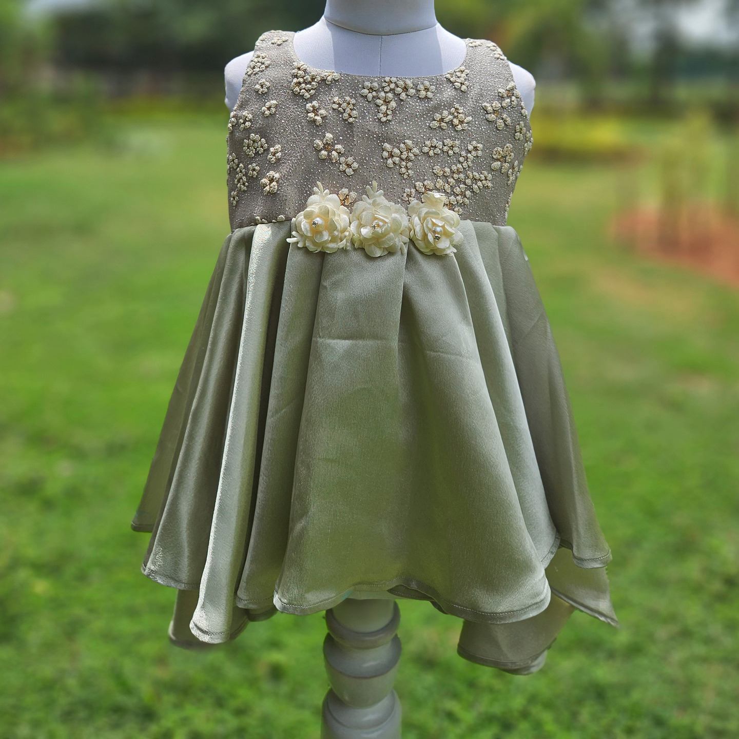 LS-0184 - Pista Green Satin Frock