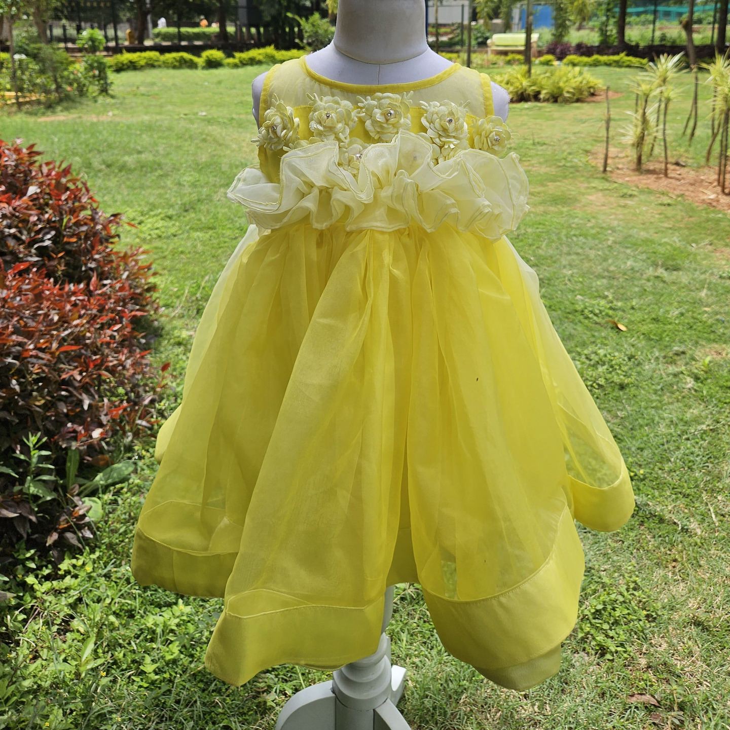 LS-0137 - Yellow Fit & Flare Organza Frock