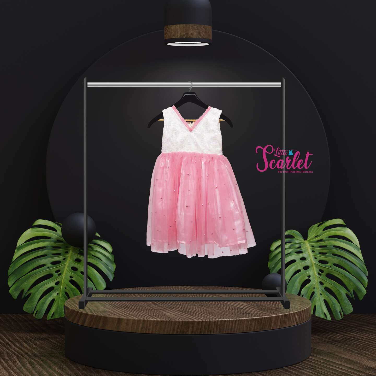 LS-0084 - White And Pink Sequin Frock
