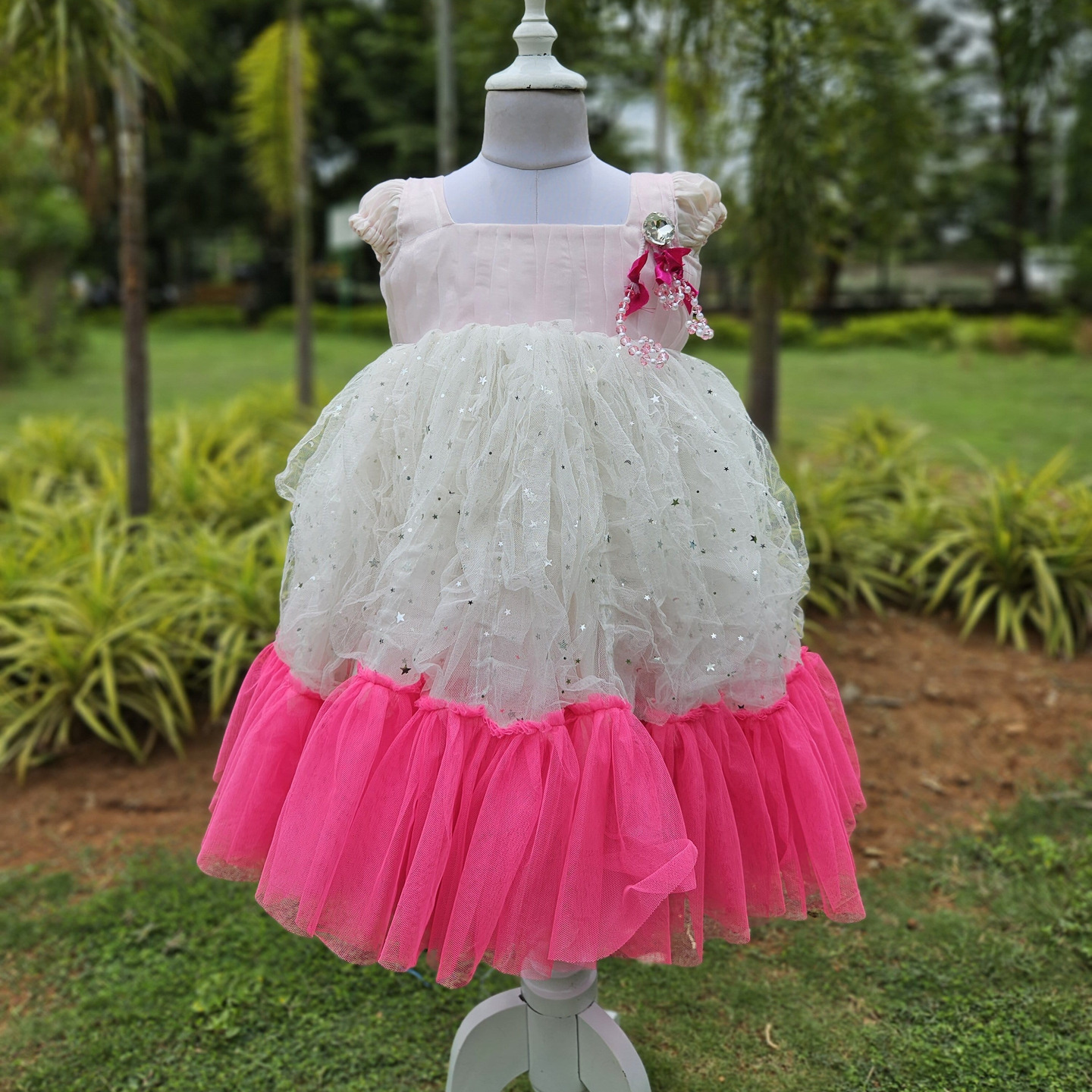 LS-0153 - White & Pink Star Frock