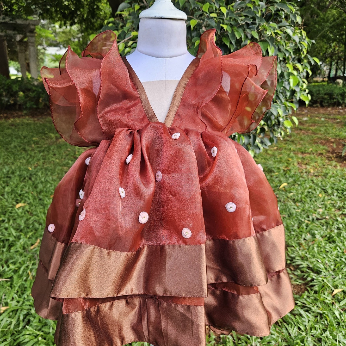 LS-0108 - Brown V Neck Frock