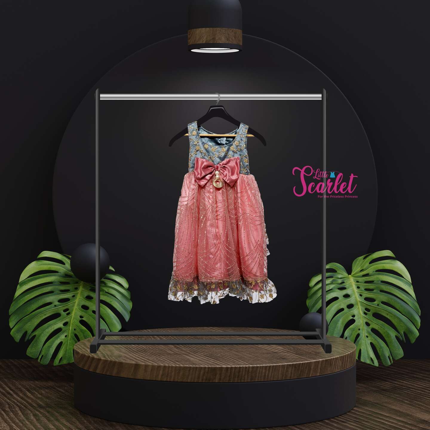 LS-0070 - Grey And Pink Embroidery Frock