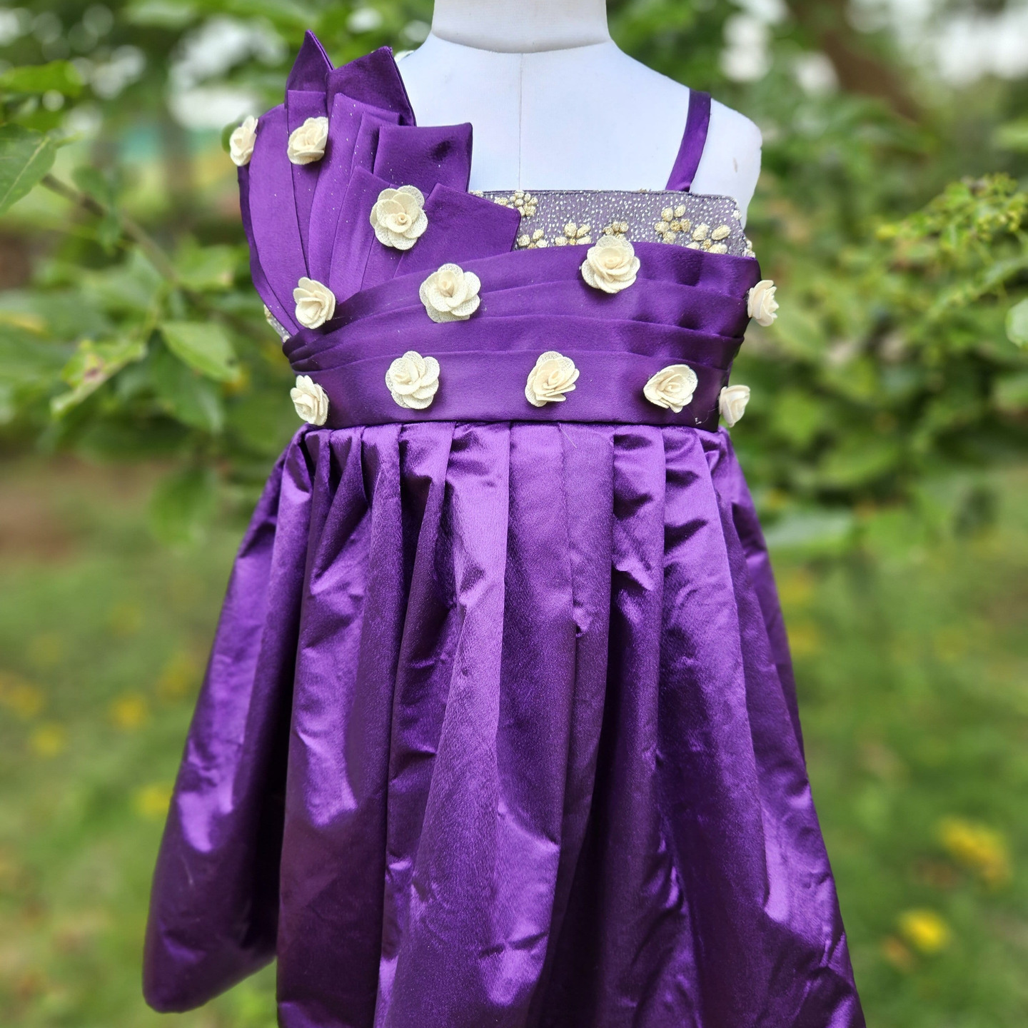 LS-0159 - Violet Panel-Cut Pleated Satin Frock
