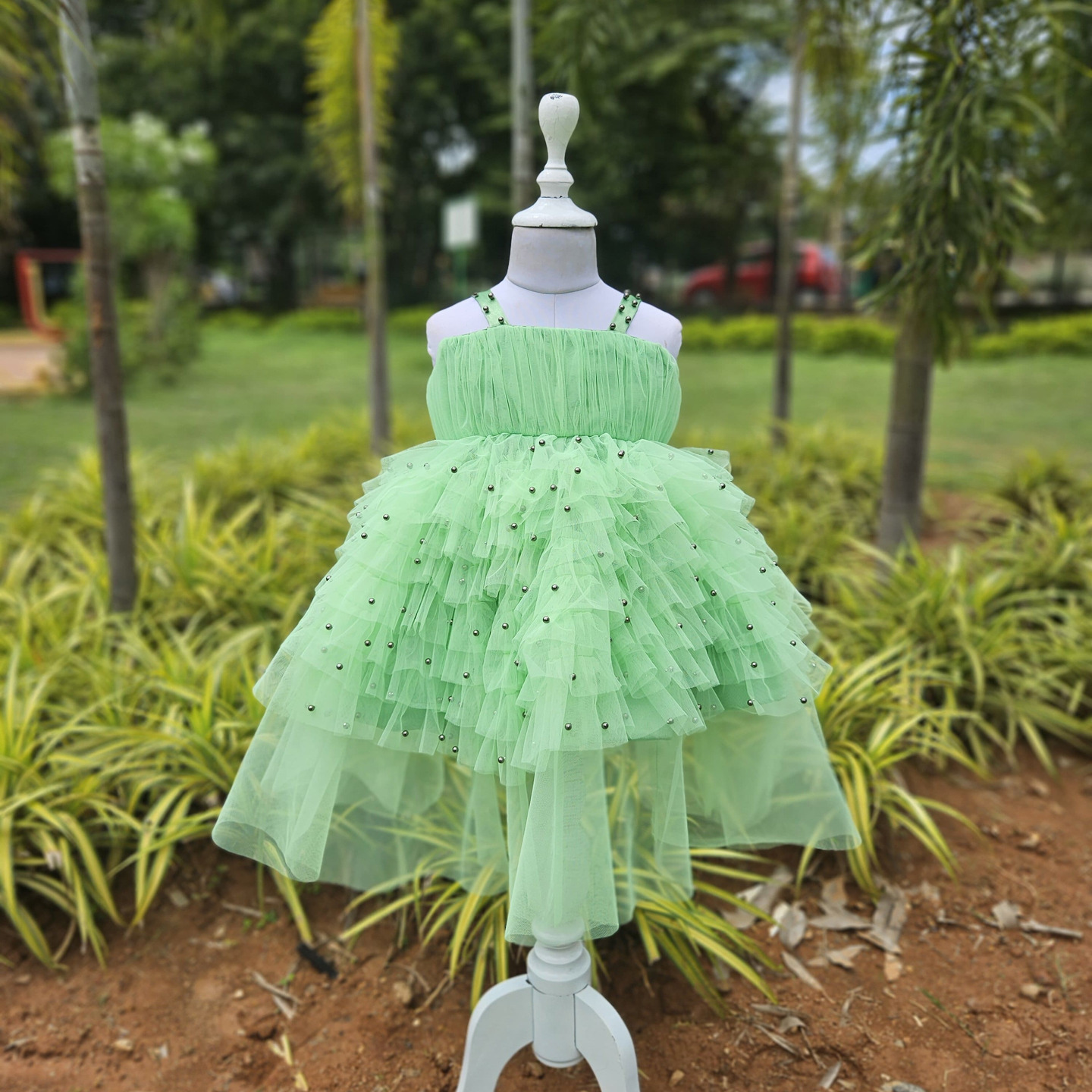 LS-0147 - Sage Green Metallic Pearl Frock