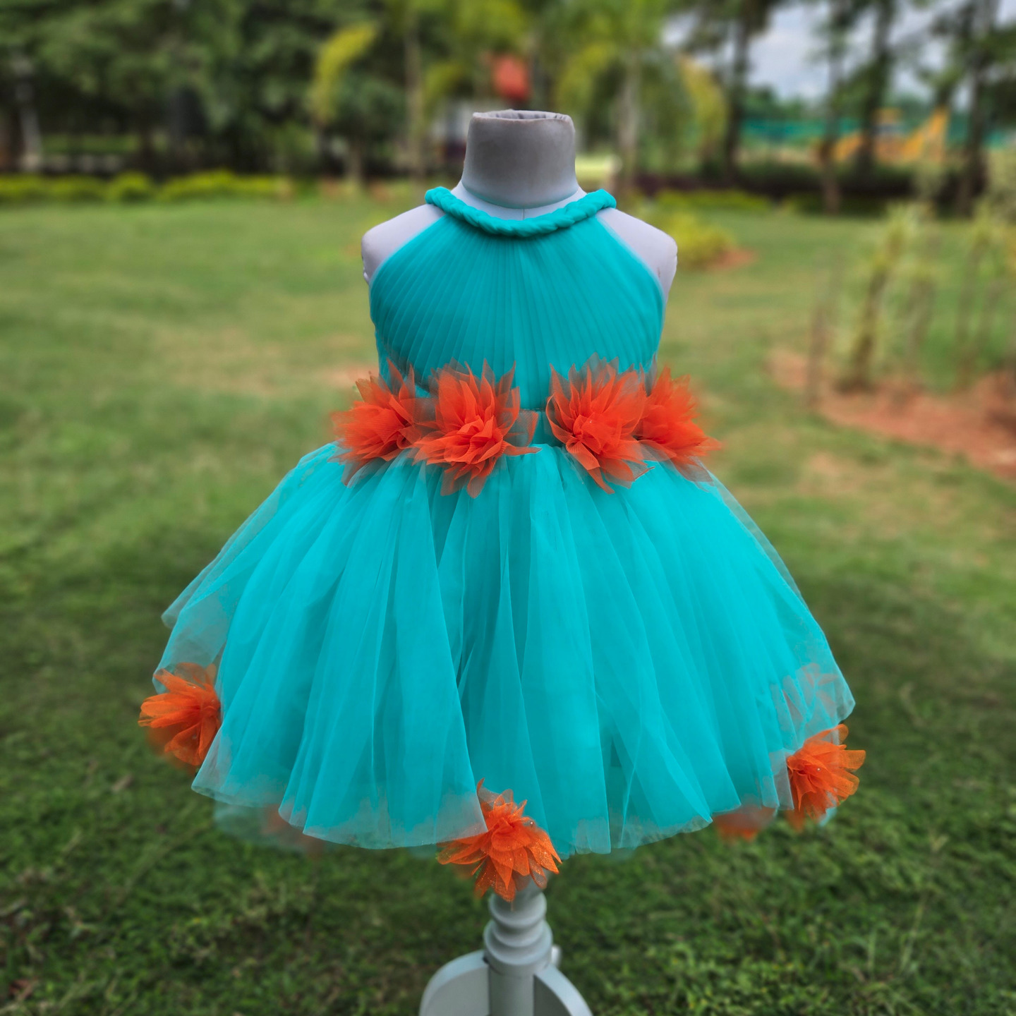 LS-0145 - Sea Blue Braided Halter Neck Frock
